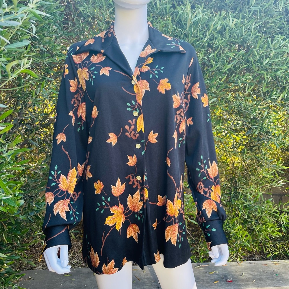 Vintage Polyester Button Down With Maple Leaves - image 1